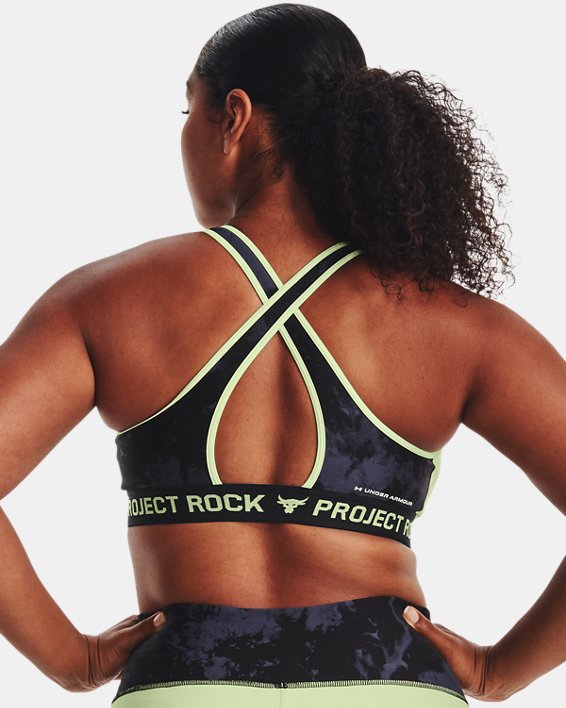 Women's Project Rock Crossback Printed Sports Bra in Black image number 6